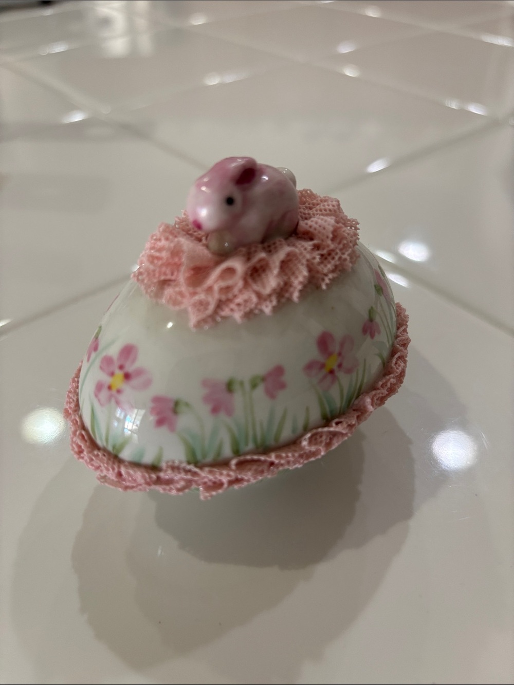 Pink Floral Ceramic Small Pet Easter Bunny , Rabbit Ireland Keepsake